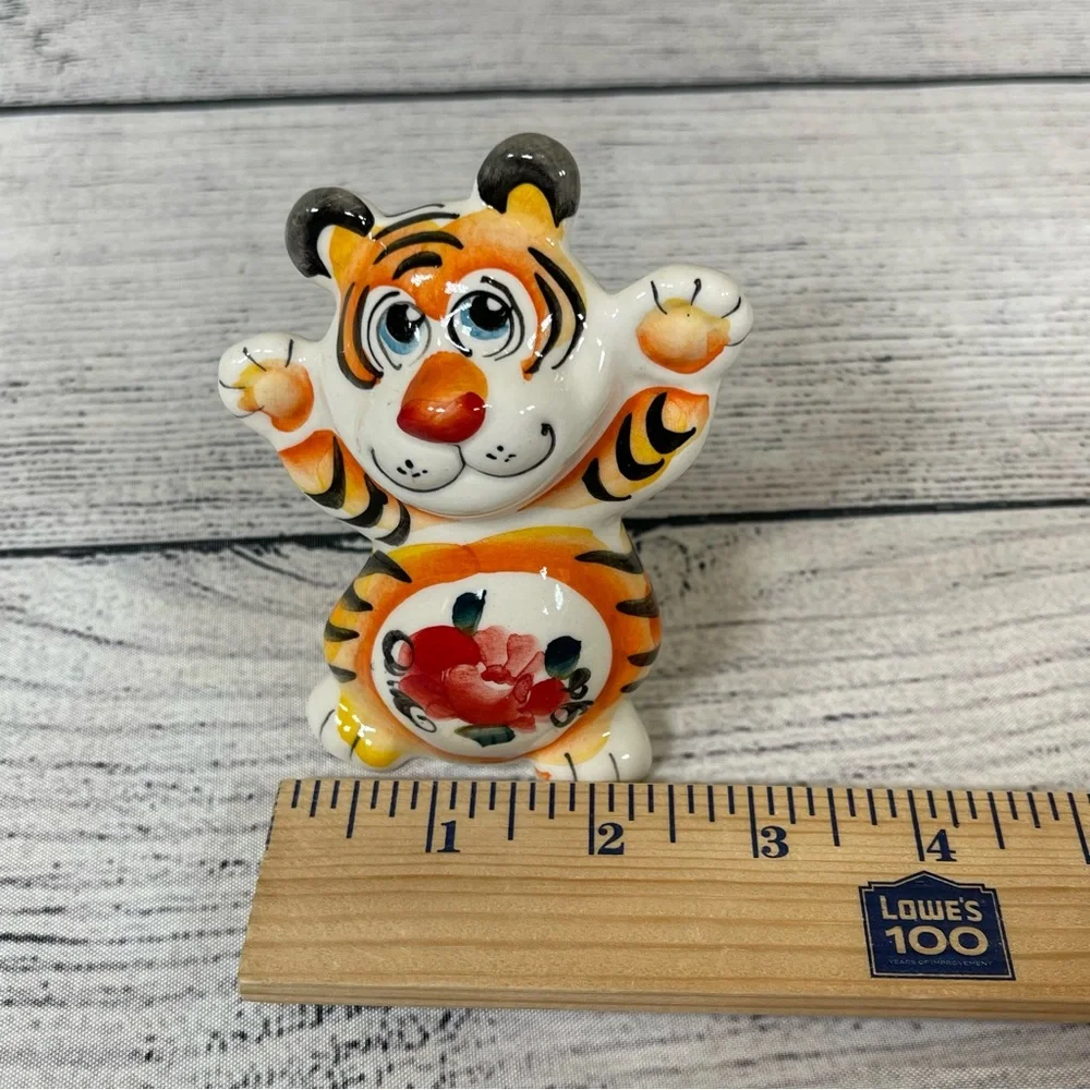 Tiger Gzhel Porcelain Figurine Hand Painted